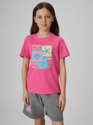 Obrázek produktu T-shirt regular s potiskem dívčí - růžové 4F
