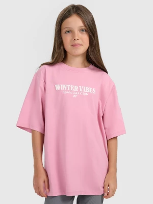 Obrázek produktu T-shirt regular s potiskem dívčí - růžový 4F