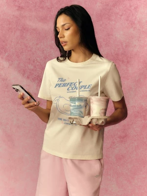 Obrázek produktu T-shirt relaxed s potiskem dámský - krémový 4F béžový