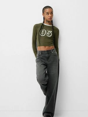 Obrázek produktu Top s dlouhým rukávem Bershka tmavě zelená