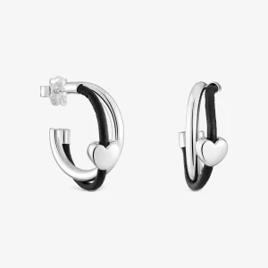 Obrázek produktu Tous - Kruhové Náušnice Srdce Ze Stříbra A Kaučuku 24 Mm Bold Motif -