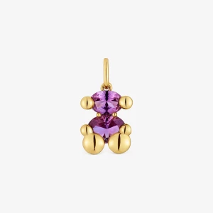 Obrázek produktu Tous - Malý Přívěsek Color Bear Lgg Ze Stříbra Pozlaceného 18karátovým Zlatem S Motivem Medvídka A Laboratorně Vytvořeným Safírem V Barvě Lila