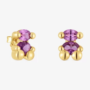 Obrázek produktu Tous - Náušnice Color Bear Lgg O Velikosti 13 Mm Ze Stříbra Pozlaceného 18karátovým Zlatem S Motivem Medvídka A Laboratorně Vytvořeným Safírem V Barvě