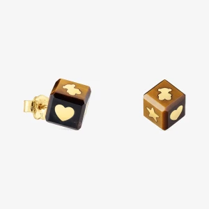 Obrázek produktu Tous - Náušnice Ze 14karátového Zlata S Tygřím Okem Cube -