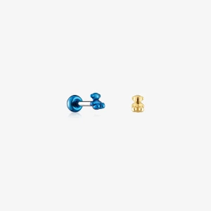 Obrázek produktu Tous - Sada Piercingů Do Uší Z Ip Oceli Ve Zlaté A Modré Barvě Bold Bear -