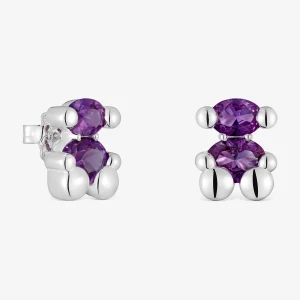 Obrázek produktu Tous - Stříbrné Náušnice Color Bear Lgg O Velikosti 13 Mm S Motivem Medvídka A Laboratorně Vytvořeným Safírem V Barvě Lila -