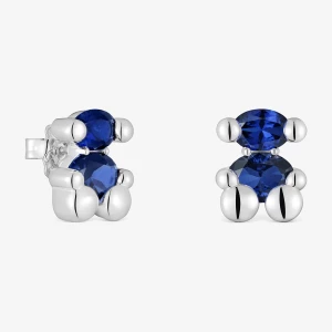 Obrázek produktu Tous - Stříbrné Náušnice Color Bear Lgg O Velikosti 13 Mm S Motivem Medvídka A Laboratorně Vytvořeným Safírem V Modré Barvě -