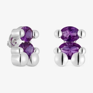 Obrázek produktu Tous - Stříbrné Náušnice Color Bear Lgg O Velikosti 23 Mm S Motivem Medvídka A Laboratorně Vytvořeným Safírem V Barvě Lila -