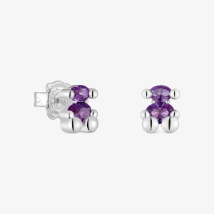 Obrázek produktu Tous - Stříbrné Náušnice Color Bear Lgg O Velikosti 8 Mm S Motivem Medvídka A Laboratorně Vytvořeným Safírem V Barvě Lila -