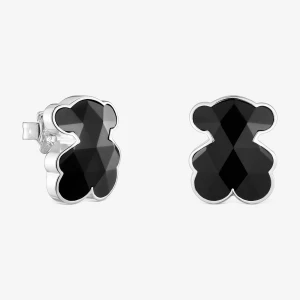 Obrázek produktu Tous - Stříbrné Náušnice Tous Icon Color O Velikosti 16 Mm S Medvídkem Z Onyxu -