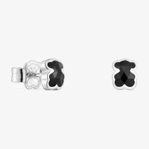 Obrázek produktu Tous - Stříbrné Náušnice Tous Icon Color O Velikosti 6 Mm S Medvídkem Z Onyxu -
