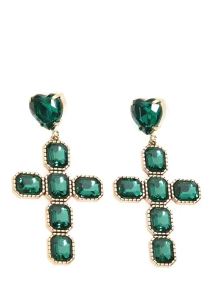 Obrázek produktu Addicted2 Náušnice 'Diana Earrings Cross Crystals Emerald' zlatá / tmavě zelená