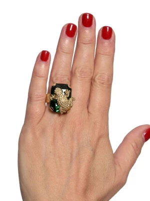Obrázek produktu Addicted2 Prsten 'Celeste anello con cristallo smeraldo Swarovski & motivo rana' zlatá / tmavě zelená