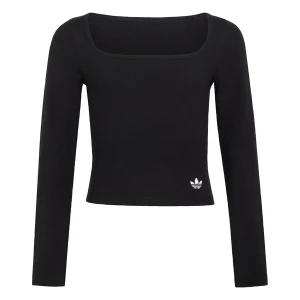 Obrázek produktu ADIDAS ORIGINALS Tričko 'SLIM FRONT SQUARE COLLAR LONGSLEEVE' černá / bílá