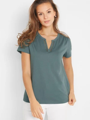 Obrázek produktu Bawełniany T-shirt z dekoracyjnym dekoltem BonPrix zielony