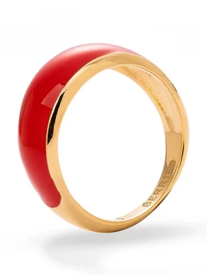 Obrázek produktu BERRIES prstýnek dámský pozlacený stříbrný s emailovým kamenem Viva Red Mini Ring zlatá
