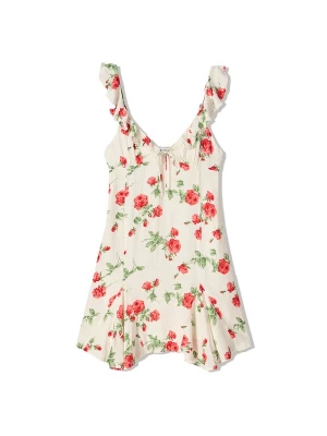 Obrázek produktu Bershka Letní šaty zelená / tmavě zelená / červená / bílá