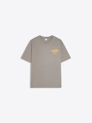 Obrázek produktu Bershka Tričko 'PARADISE CLUB' kouřově šedá / pastelově oranžová