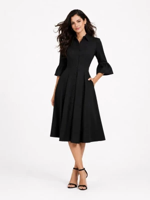 Obrázek produktu BIBI SAKALIEVA Šaty 'Black Open-Back Midi Dress with Bell Sleeves' černá