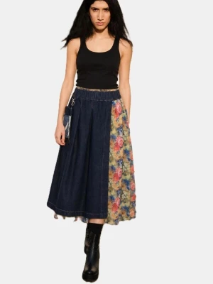 Obrázek produktu BIBI SAKALIEVA Sukně 'Indigo Denim Midi Skirt with Detachable Lace Skirt and Denim Pouch' tmavě modrá