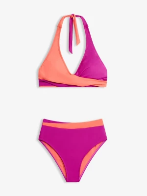 Obrázek produktu Bikini w stylu kopertowym z ramiączkami łączonymi na szyi (komplet 2-cz.) BonPrix fioletowy