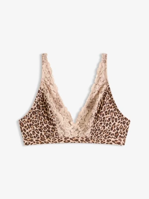 Obrázek produktu Biustonosz bralette bez fiszbinów z miękką podszewką, w panterkę BonPrix beżowy