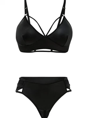 Obrázek produktu Biustonosz bustier + stringi ouvert z efektem wetlook (komplet 2-cz.) BonPrix czarny