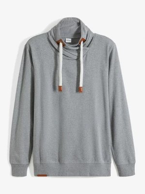 Obrázek produktu Bluza z szalowym kołnierzem z detalami z imitacji skóry BonPrix szary