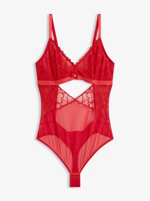 Obrázek produktu Body ze stringami, z koronki ze wzorem w serca BonPrix czerwony
