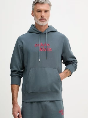 Obrázek produktu Calvin Klein Jeans mikina s kapucí pánská s bavlnou tyrkysová