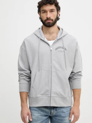 Obrázek produktu Calvin Klein Jeans rozepínací mikina kapucí pánská bavlnou šedá