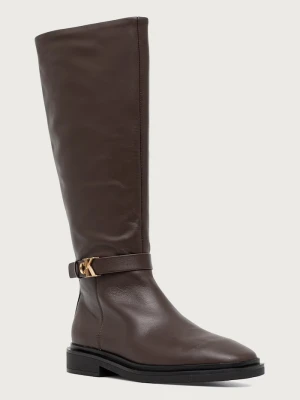 Obrázek produktu Calvin Klein kozačky nad kolena dámské kožené SQUARE HIGH BOOT LTH MG HDW hnědá