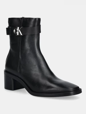 Obrázek produktu Calvin Klein Kožené kotníkové boty Calvin Klein BLOCK HEEL BOOT W/ METAL LOGO černá