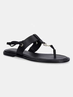 Obrázek produktu Calvin Klein sandály na plochém podpatku dámské kožené ROUND FLAT SNDL THONG LTH HDW černá