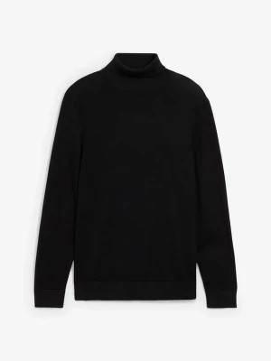 Obrázek produktu Cienki sweter z golfem z domieszką wełny merino, slim fit BonPrix czarny
