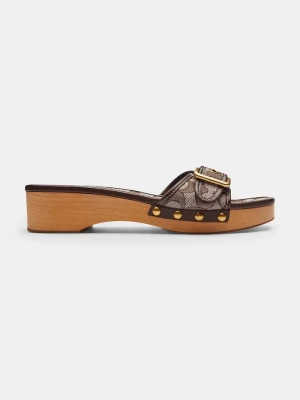 Obrázek produktu Coach pantofle na nízkém podpatku dámské kožené Margot Signature Jacquard hnědá