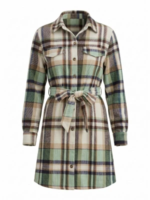 Obrázek produktu Cupshe Košilové šaty 'Plaid Collared Long Sleeve' zelená