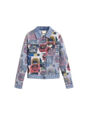 Obrázek produktu Desigual Přechodná bunda modrá džínovina / zelená / karmínově červené / bílá