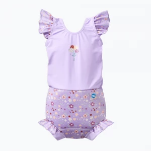 Obrázek produktu Dětské jednodílné plavky s plenkou Splash About Happy Nappy Frills strawberry field fialová