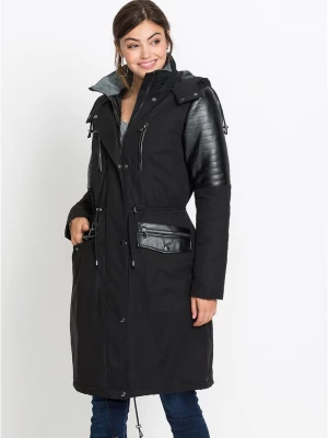 Obrázek produktu Długa parka z wstawkami ze sztucznej skóry BonPrix czarny