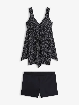 Obrázek produktu Długie tankini z falistym dołem (zestaw 2-cz.) BonPrix czarny