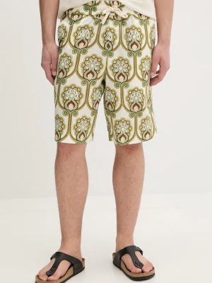 Obrázek produktu Drôle de Monsieur šortky pánské se lnem Short Tapisserie Florale Lin Drole de Monsieur zelená
