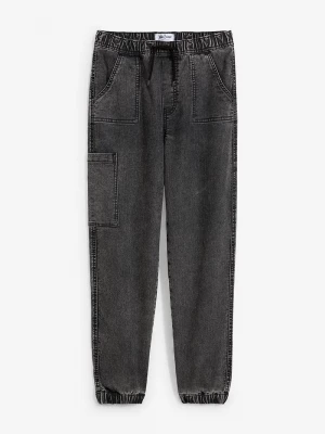 Obrázek produktu Dżinsy bojówki o kroju loose fit z materiału z domieszką stretchu, z elastyczną gumką w pasie BonPrix szary