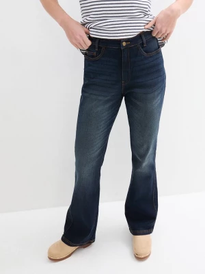 Obrázek produktu Dżinsy o kroju bootcut, high waist, z wygodnym paskiem BonPrix niebieski