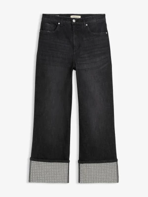 Obrázek produktu Dżinsy straight, high waist z podwiniętymi nogawkami BonPrix czarny