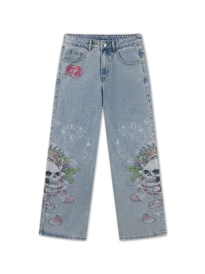Obrázek produktu Ed Hardy Džíny 'Cherry Skull' světlemodrá / zelená / červená / černá