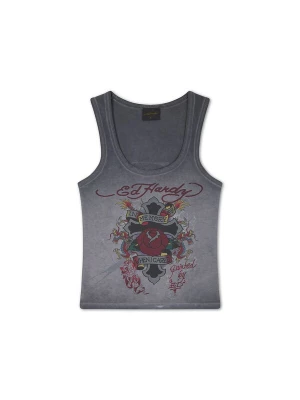 Obrázek produktu Ed Hardy Top 'In Memory of When I Cared' grafitová / tmavě červená / černý melír