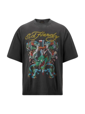 Obrázek produktu Ed Hardy Tričko 'Battle Of The Dragons' limone / grafitová / jedle / bílá