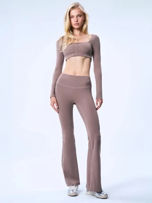 Obrázek produktu GOD SAVE QUEENS legíny dámské HIGH-WAISTED BOOTCUT LEGGING hnědá