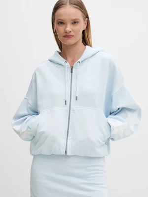 Obrázek produktu Guess Jeans rozepínací mikina s kapucí dámská bavlněná modrá